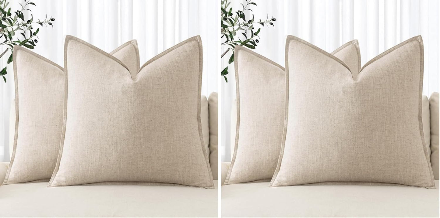 MIULEE Decorative Linen Euro Sham Pillow Covers 26x26 Cream White Boho Farmhouse Neutral Couch Throw Pillows for Bed Pack of 2 Accent Modern Pillowcase Sofa Livingroom Home Decor