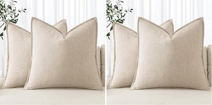 MIULEE Decorative Linen Euro Sham Pillow Covers 26x26 Cream White Boho Farmhouse Neutral Couch Throw Pillows for Bed Pack of 2 Accent Modern Pillowcase Sofa Livingroom Home Decor
