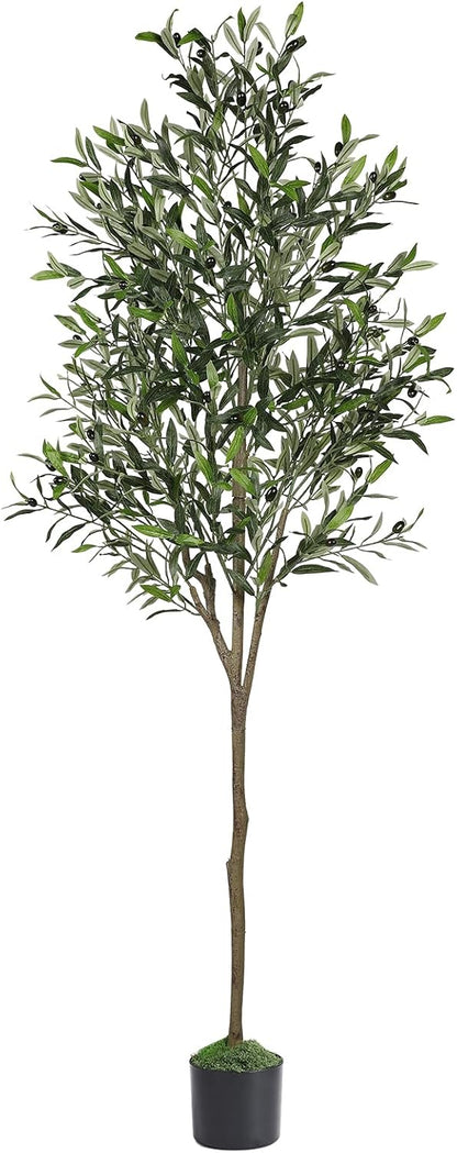 Alupssuc Olive Trees Artificial Indoor, 6FT Tall Faux Olive Tree with White Planter, Artificial Plants with Lifelike Fruits and Realistic Leaves for Modern Home Office Living Room Decor
