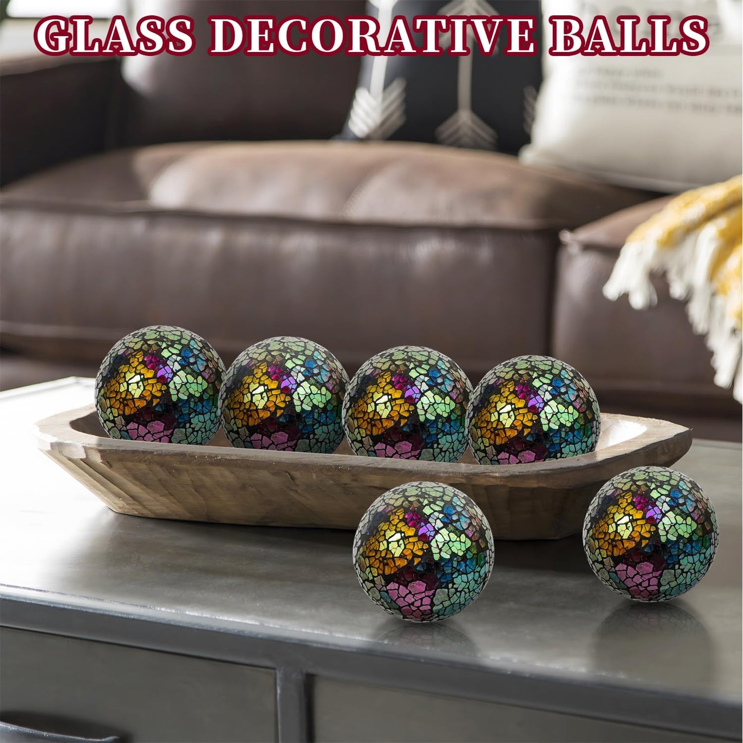 Kesywale 6PCS Decorative Balls Set 2.4 Inches/ 6cm Small Mosaic Spheres Glass Orbs Decorative Balls for Centerpiece Bowls Vases Fillers Dining Coffee Table Wedding Party Decor (Black)