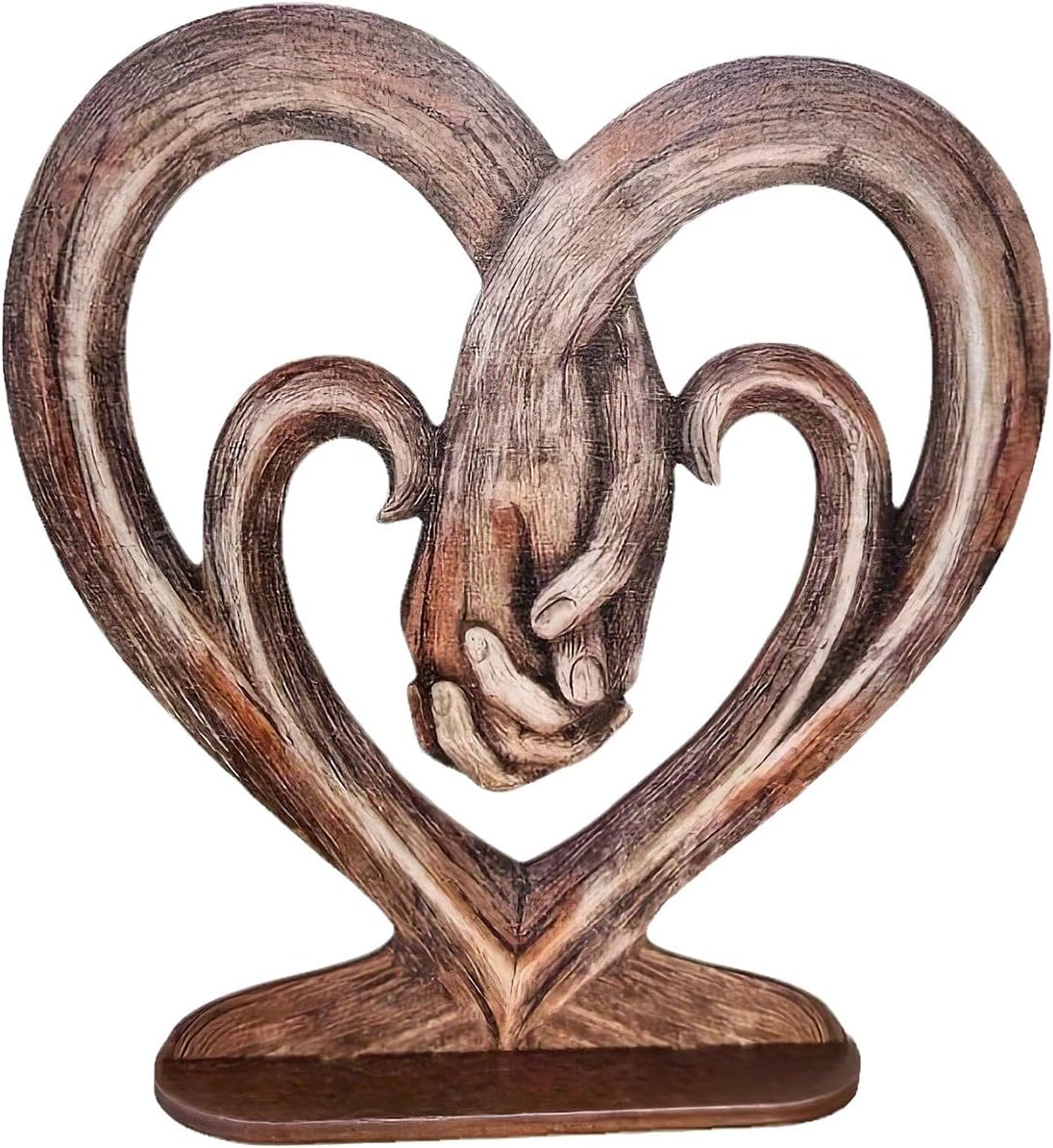 Heart Holding Hands Art Sculpture Wooden Desktop Imitation Tree Trunk Forever Love Everlasting Hand in Hand Desktop Decoration for Home Office Ornament Accessories