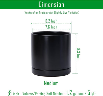 D'vine Dev Set of 2 Plants Pots, 6.5 Inch Ceramic Planter Pot for Plants with Drainage Hole and Saucer, White, 94-V-C-1