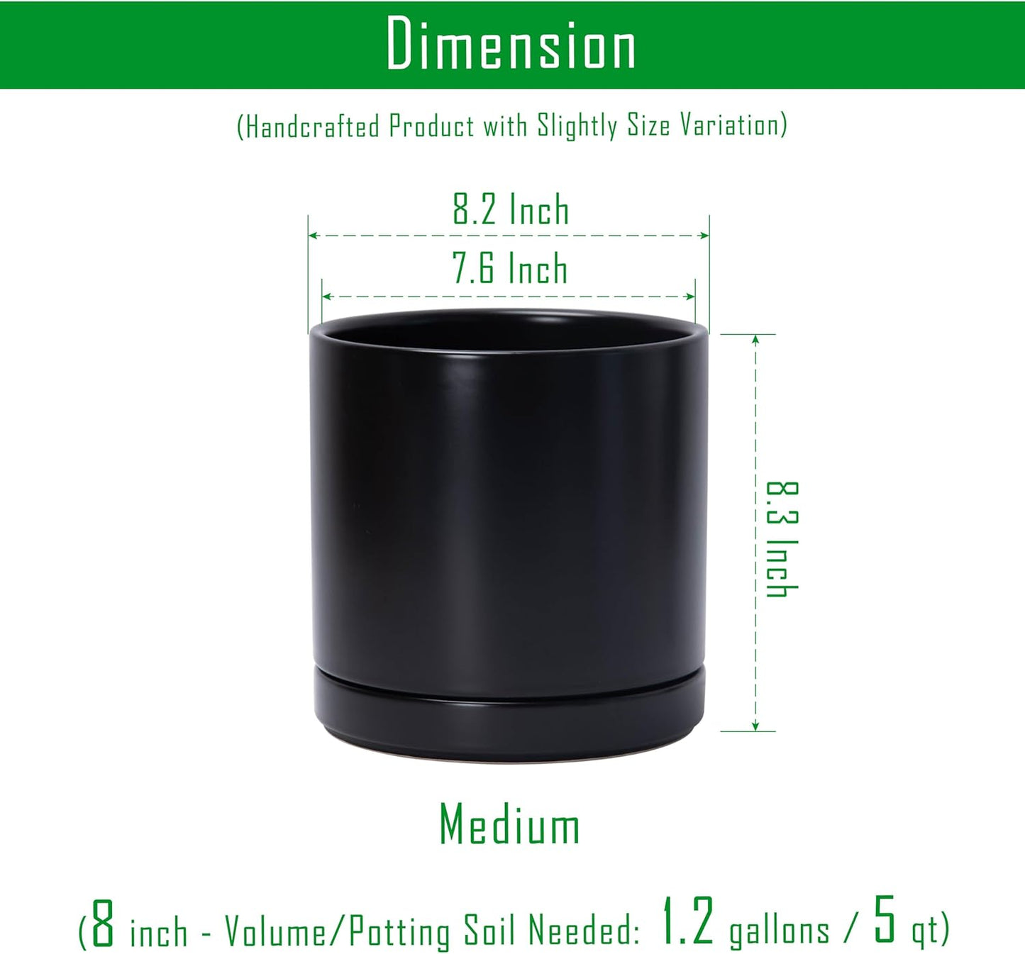 D'vine Dev 6.5 Inch Ceramic Planter Pot with Drainage Hole and Saucer, Indoor Cylinder Round Planter Pot, Olive, 94-O-C-J