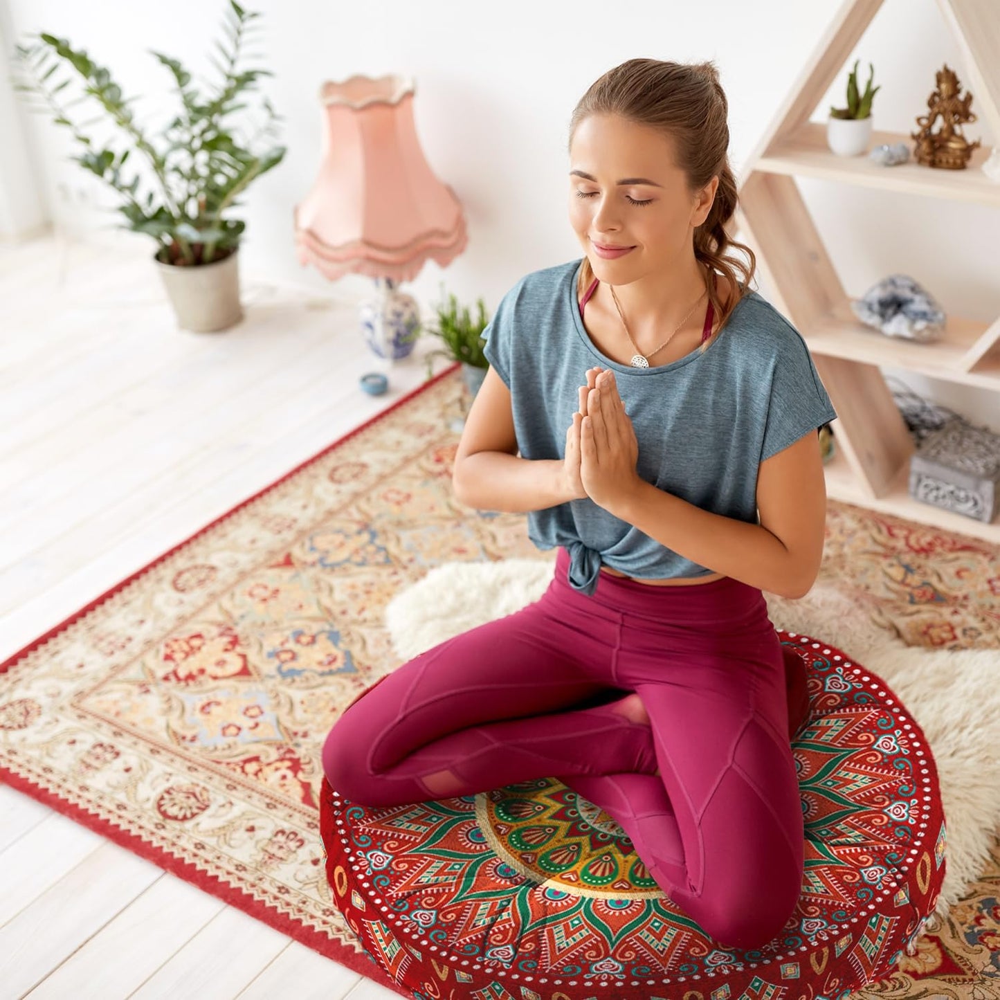 Mandala Meditation Cushion, Boho Meditation Mat, Meditation Pillows for Sitting on Floor, Cushions for Sitting in Home and Outdoor, Square Floor Pillow Cushion Seating for Yoga Accessories 22'' X 22''