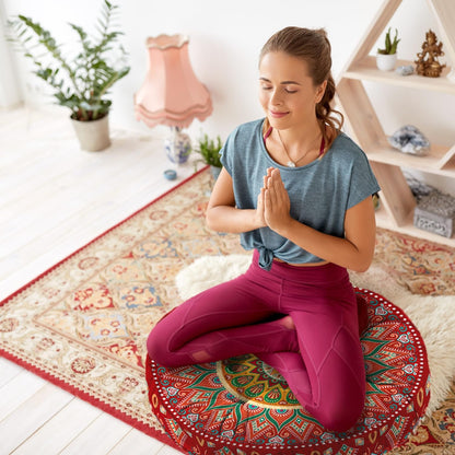 Mandala Meditation Cushion, Boho Meditation Mat, Meditation Pillows for Sitting on Floor, Cushions for Sitting in Home and Outdoor, Square Floor Pillow Cushion Seating for Yoga Accessories 22'' X 22''
