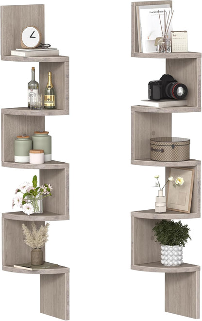 HOOBRO Corner Shelf Wall-Mounted, Set of 2 Floating Corner Shelves for Wall, 4-Tier Corner Bookshelves for Living Room, Bedroom, Bathroom, Home Office, Black BK25BJP201
