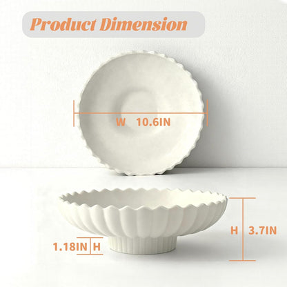 Large Decorative Bowl, 10.6-Inch Handmade Modern Ceramic Centerpiece Bowl with Scalloped Edge, Perfect as Fruit Bowl, Key & Jewelry Catchall, Candy Bowl for Home, Kitchen, Entryway Table Decor