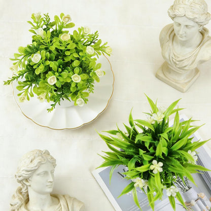 4pcs Fake Small Plants, Artificial Greenery Potted Plant for Home Office Decor, Small Faux Gray Grass Eucalyptus for Bathroom Plants Decoration, Mini Plant Potted Table Shelf Decoration