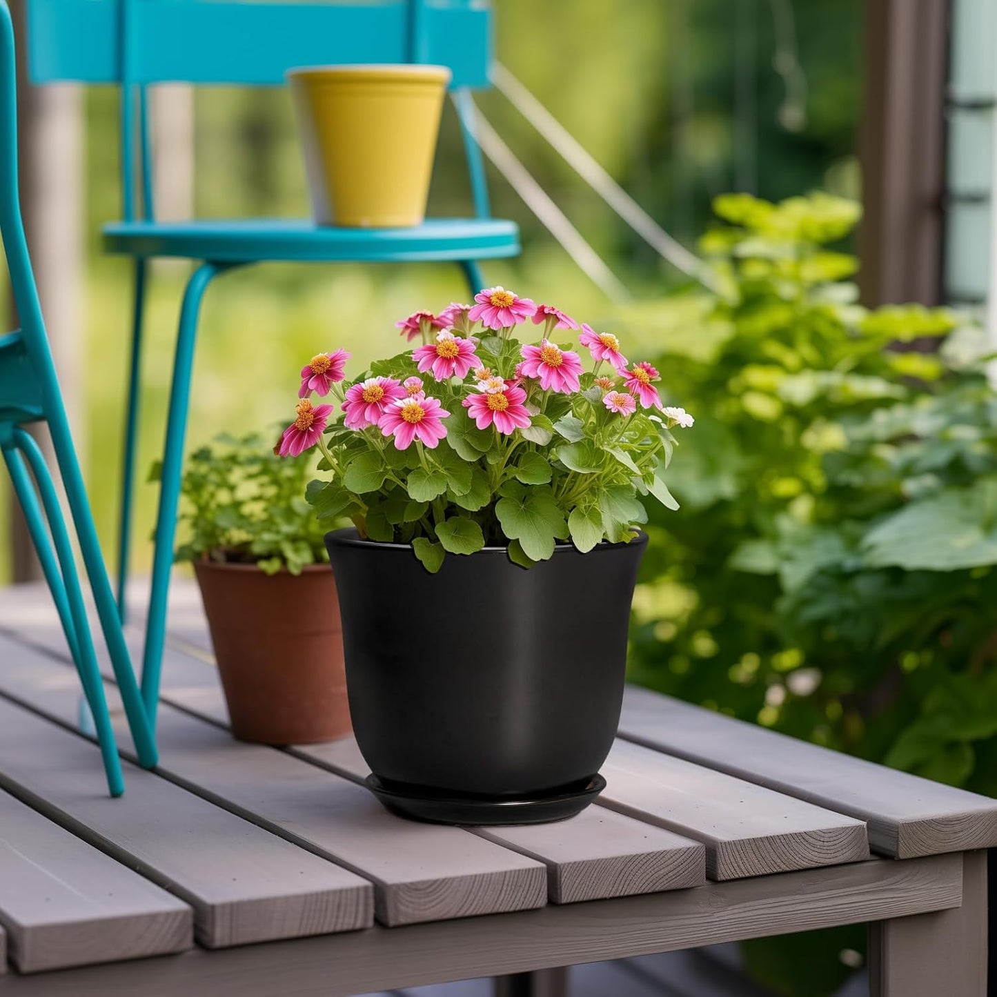 Ceramic Plant Pots - 12 Inch Pots for Plants Indoor Outdoor, Large Round Planter with Drainage Hole and Saucer, Modern Decorative Flower Pot, Home Garden Decor, House Warming Gifts, Blue