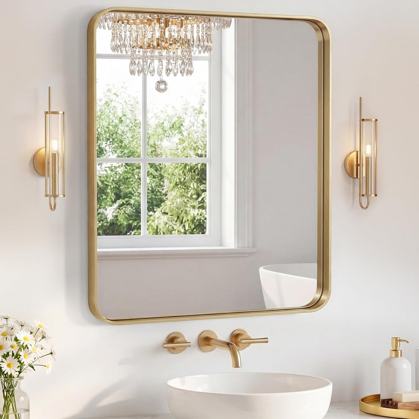NEWBULIG Gold Round Wall Mirror 36 Inch, Bathroom Mirrors for Over Sink, Wall Decor for Bathroom, Entryway, Bedroom, Vanity