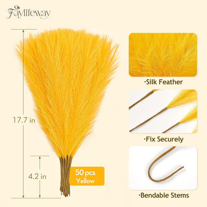 50pcs Pampas Grass 17in for Living Room Decor, Blush Pink Pampas Grass Decor, Fluffy Pink Flowers for Home Birthday Bathroom Baby Shower Wall Bow Decor(Blush & Cream & Pink)