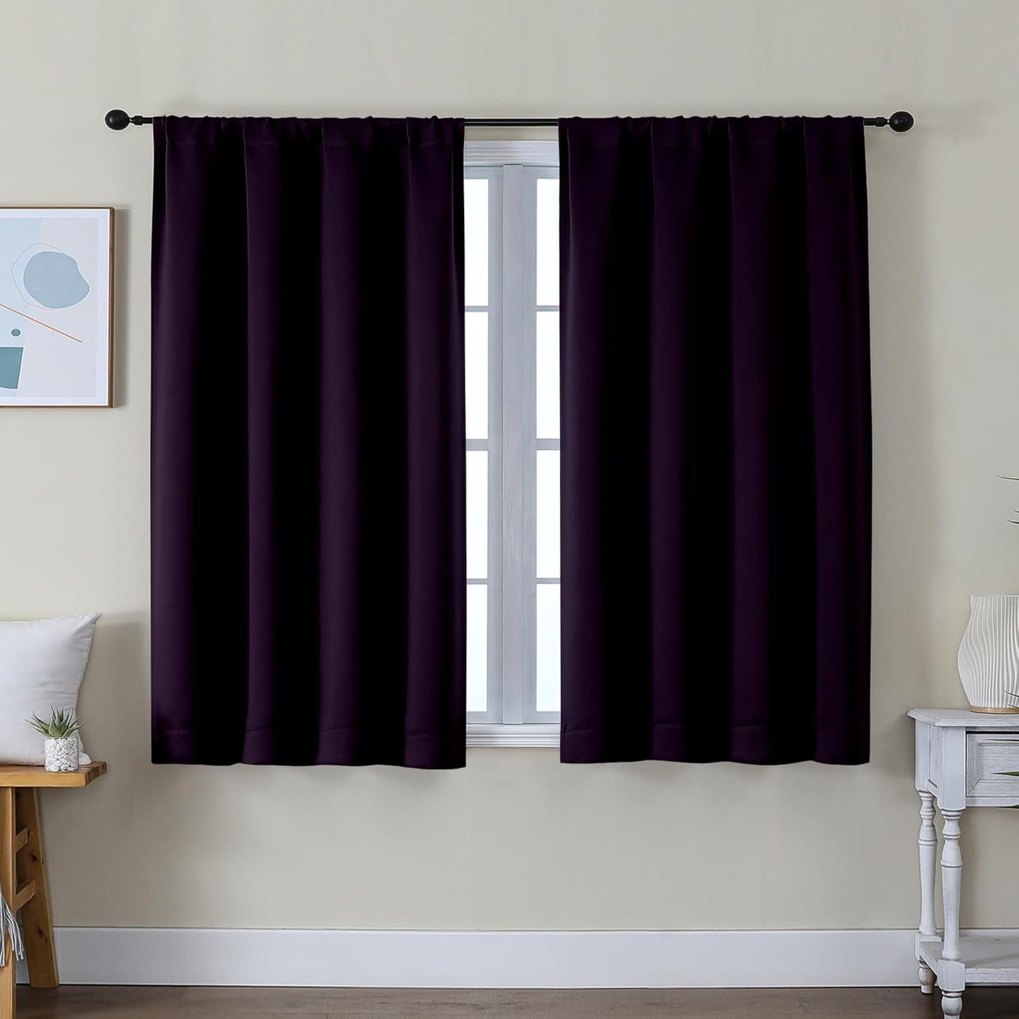 Simplebrand Ava Sage Green Blackout Curtains for Bedroom 63 Inch Length 2 Panels Set, Solid Thermal Insulated Energy Saving Rod Pocket Window Treatment Curtains Blackout Drapes, W40 x L63 Inch, Sage - Colors B