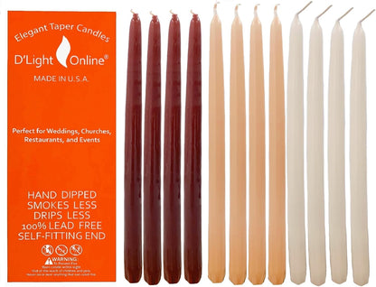 D'light Online White Taper Candles, 10 Inch Premium Quality Candles Hand-Dipped Tapered Candles, Dripless, Smokeless and Unwrapped Bulk Pack for Events - Set of 12 (10 Inch, White)