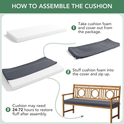 Summsun Outdoor Bench Cushion: Waterproof and Fade Resistant Patio Furniture Cushions - Non-Slip Bench Pad Cushion with Removable Cover for Garden Swing Porch Sofa Settee, 48 x 18 x 3 Inch, Black
