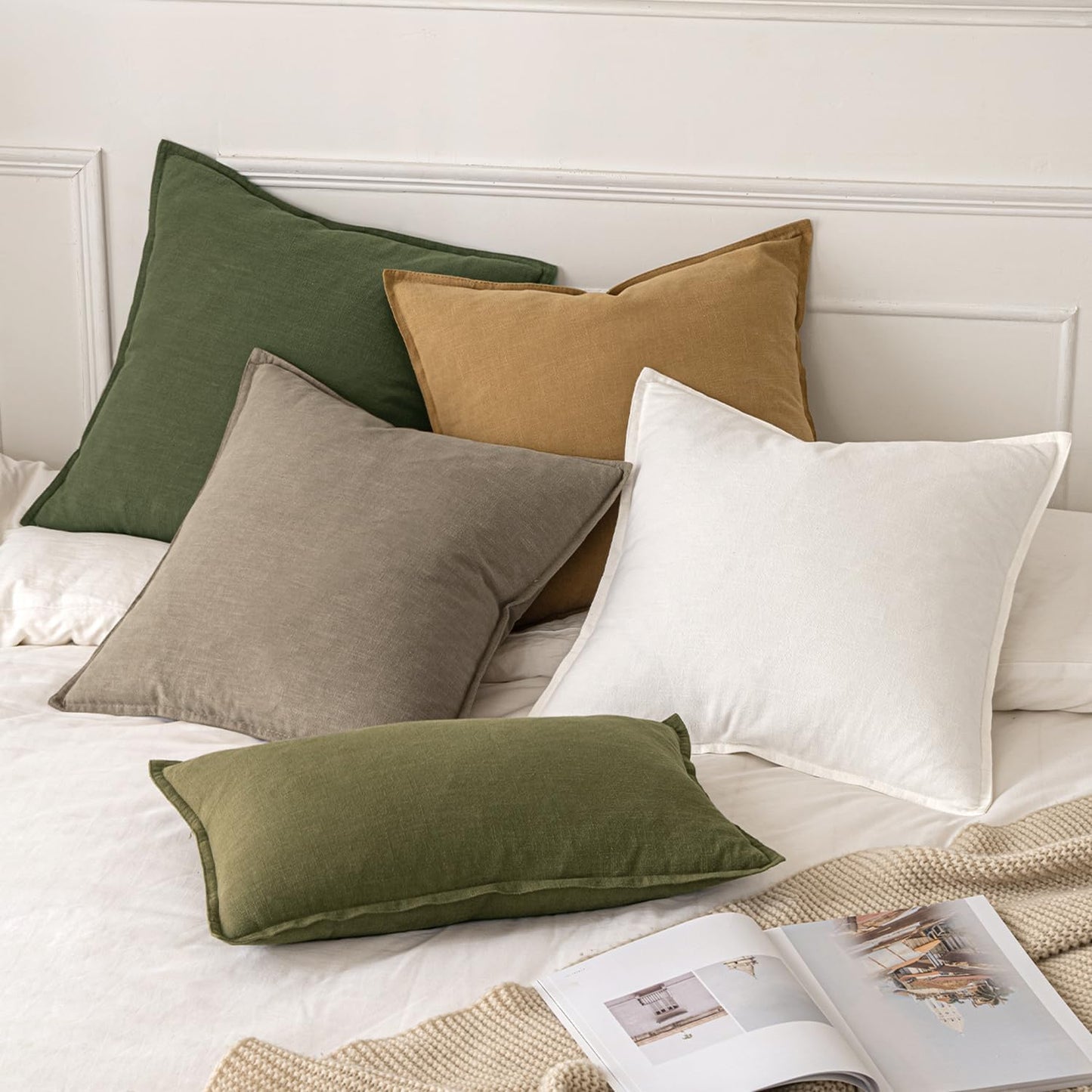 MIULEE Decorative Linen Euro Sham Pillow Covers 26x26 Cream White Boho Farmhouse Neutral Couch Throw Pillows for Bed Pack of 2 Accent Modern Pillowcase Sofa Livingroom Home Decor