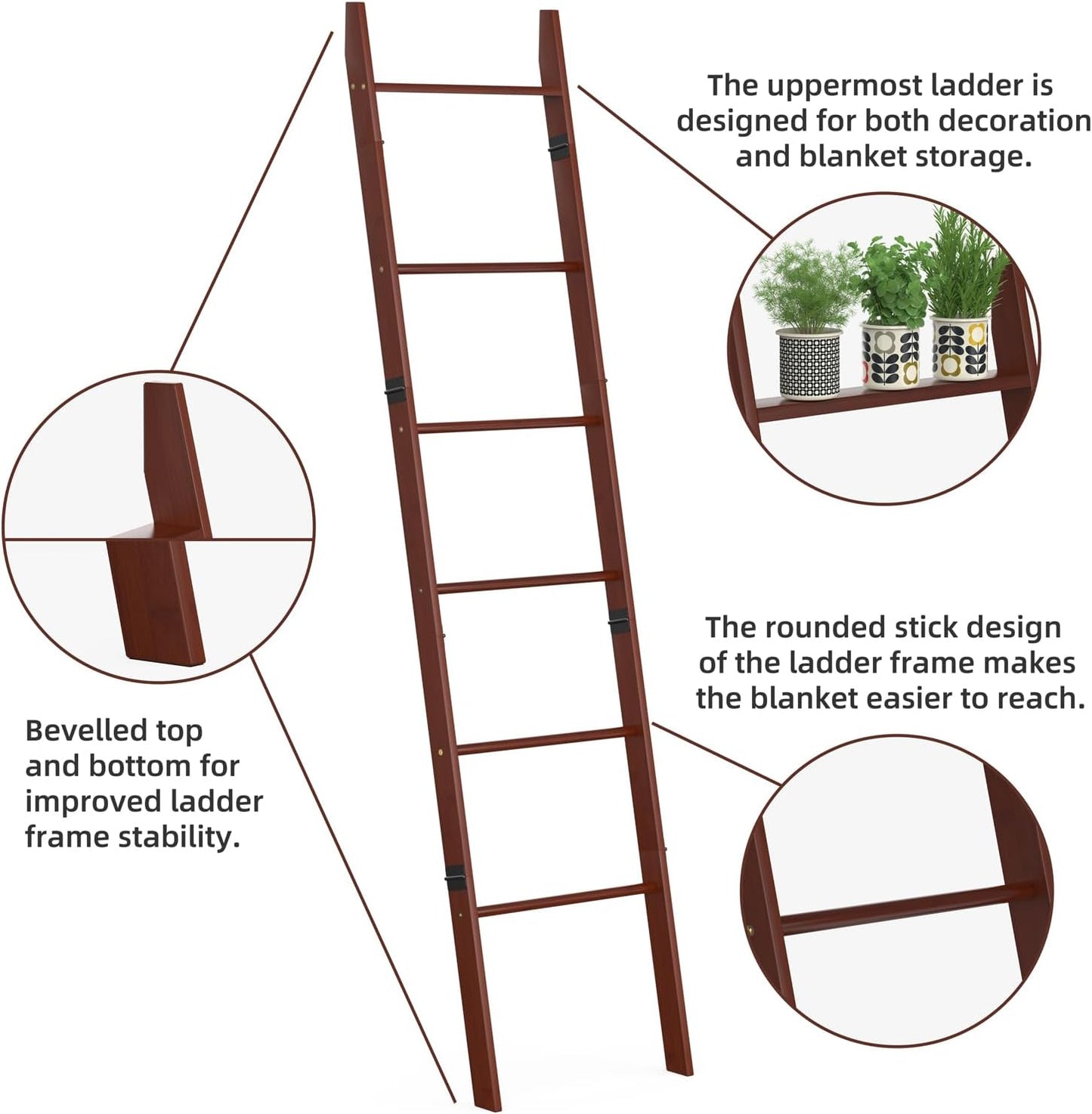 BAMBANG 6-Tier Blanket Ladder for Living Room, Blanket Quilt Ladder Rack Rustic Decorative Towel Holder, Wall Leaning Blanket Ladder Shelf Storage Farmhouse Decor for Bedroom Bathroom, Black