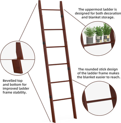 BAMBANG 6-Tier Blanket Ladder for Living Room, Blanket Quilt Ladder Rack Rustic Decorative Towel Holder, Wall Leaning Blanket Ladder Shelf Storage Farmhouse Decor for Bedroom Bathroom, Black
