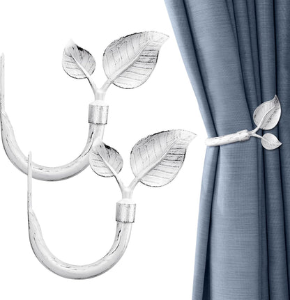 HIKMLK Leaf Shaped Curtain Tieback Holdbacks 2pcs, Handmade Metal Curtain Side Holders for Wall, Curtain Hook Pull Backs for Drapes Window Decoration