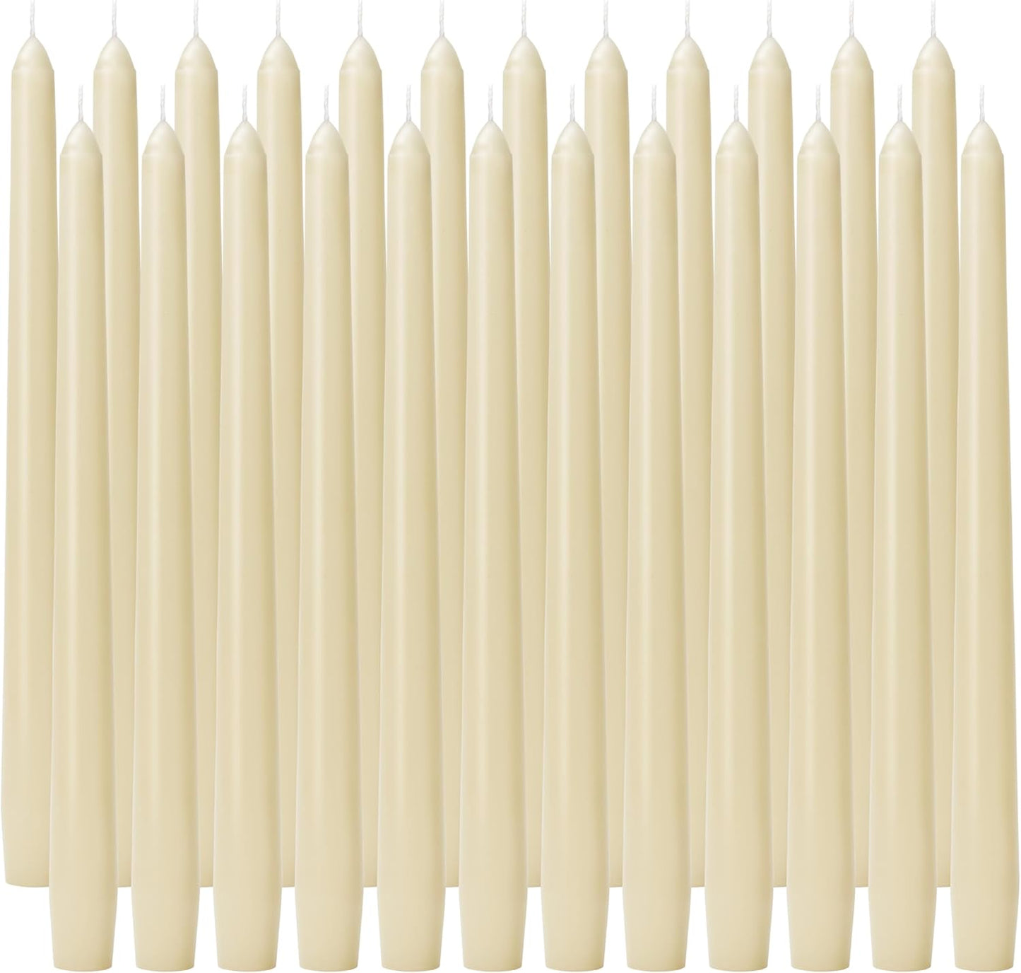 10-Inch Ivory Taper Candles - Dripless Smokeless Tapered Candle Cream Unscented Candlesticks Paraffin Wax Long Slow Burning Tall Candle Sticks for Dinner Business Wedding Restaurants 12 Pack