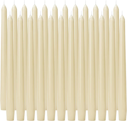 10-Inch Ivory Taper Candles - Dripless Smokeless Tapered Candle Cream Unscented Candlesticks Paraffin Wax Long Slow Burning Tall Candle Sticks for Dinner Business Wedding Restaurants 12 Pack