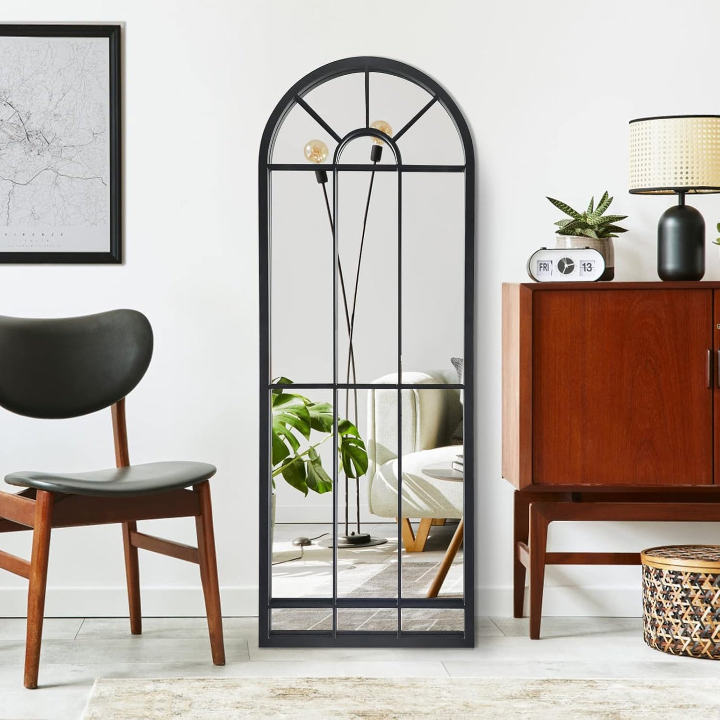 HQiJun Black Arched Window Mirror, Farmhouse Decorative Wall Mirrors for Living Room, Bedroom, Entryway, Bathroom Vanity, Fireplace Mantel, Window Pane Mirror Wall Decor (Black, 31.5 x 20 x1)