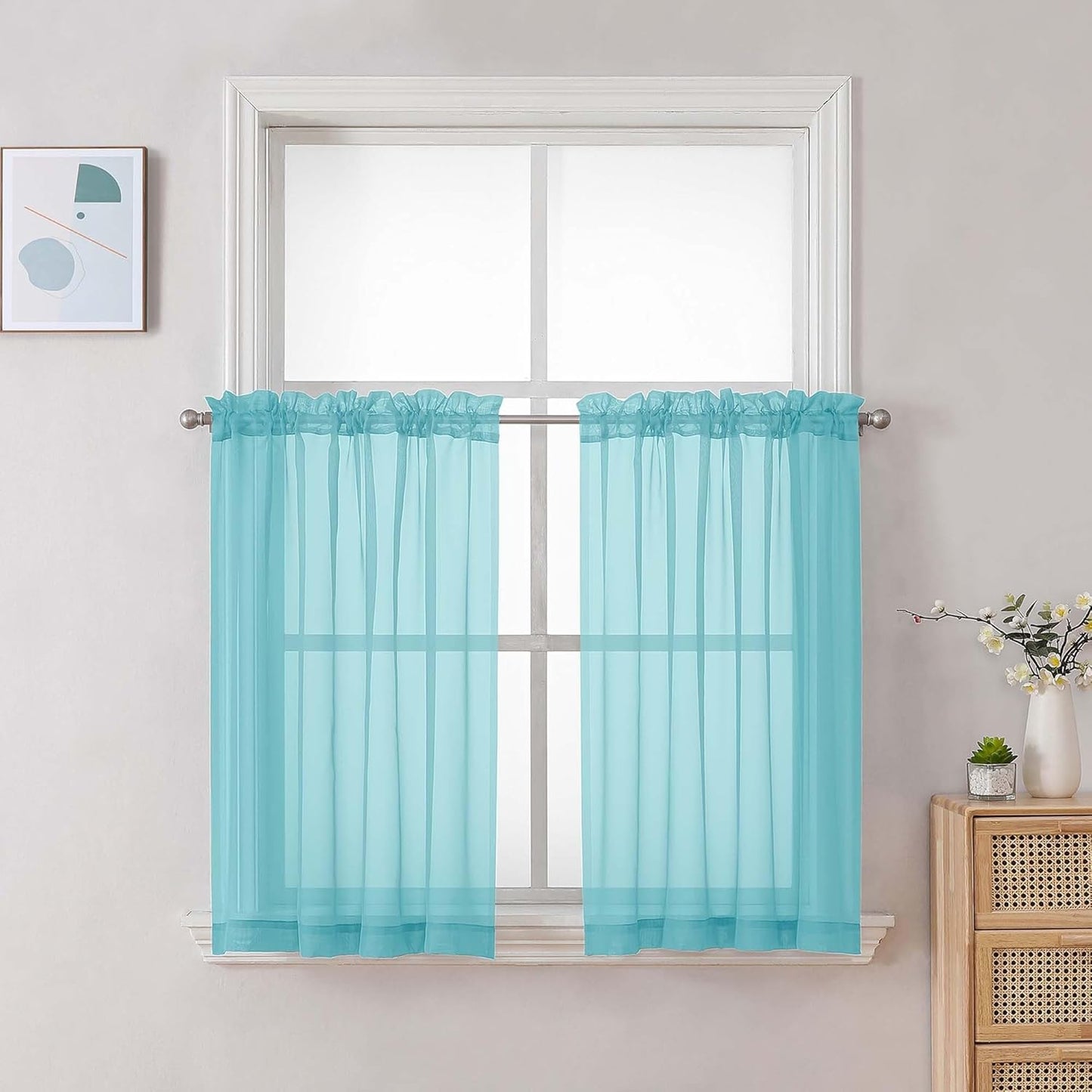 Chyhomenyc Sheer White Valances for Windows 2 Pack, Small Window Curtains for Living Room Bathroom Cafe Laundry Basement, Modern Top Dual Rod Pocket Voile Curtain, 42W x 14L inches, White - Colors A