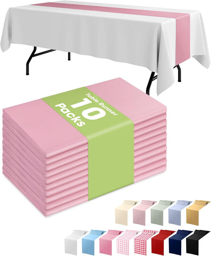 Pureegg Gold Plastic Table Runners - 10 Pack, 14'' x 108'', Water Resistant & Disposable Centerpiece Decorations for Table Cloth, Wedding, Birthday, Holiday, Baby Shower, Party, Home Decor