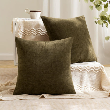 MIULEE Olive Green Couch Pillow Covers 18x18 Inch, Set of 2 Soft Chenille Decorative Square Throw Pillow Covers Farmhouse for Sofa Living Room Bed