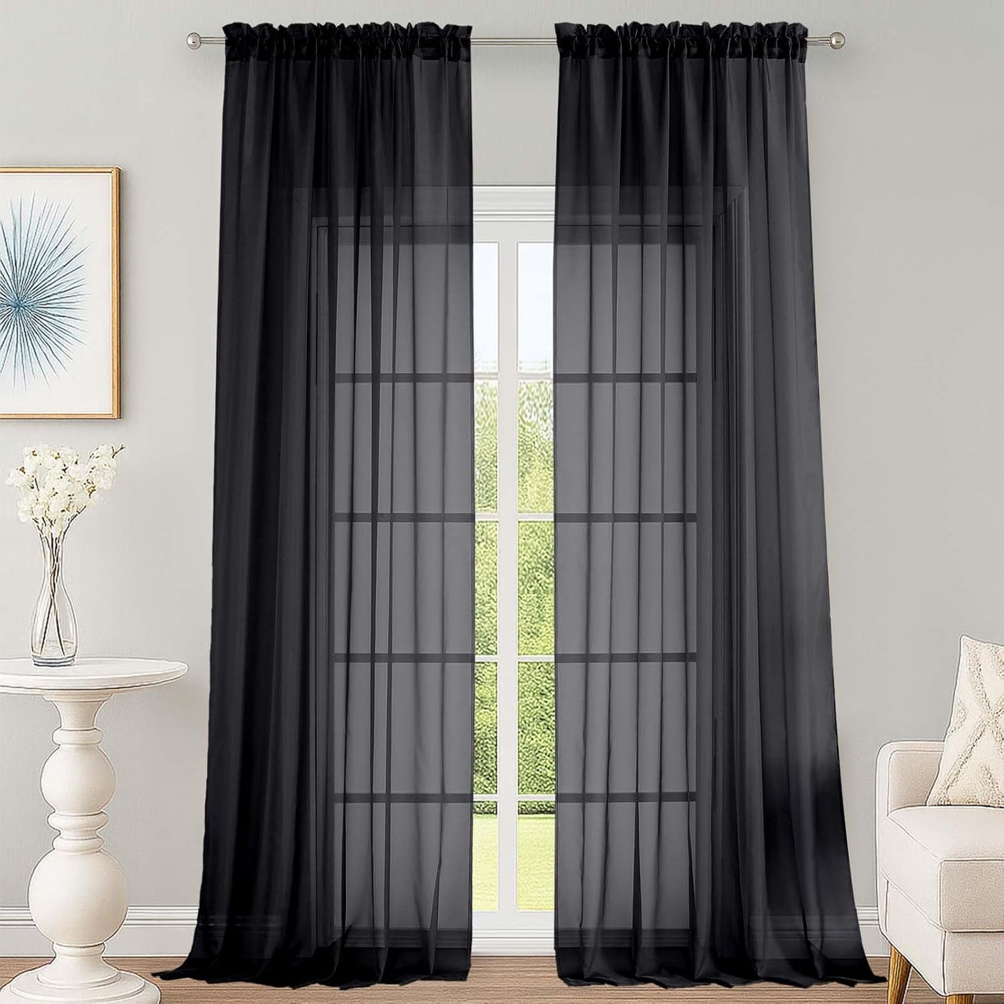 OWENIE Sheer Curtains 84 inches Long 2 Panels Set for Living Room/Bedroom, Rod Pocket Voile Sheer Panel Drapes, White, 2pcs, Each 42" W x 84" L - Colors B