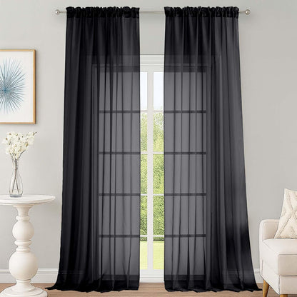 OWENIE Sheer Curtains 84 inches Long 2 Panels Set for Living Room/Bedroom, Rod Pocket Voile Sheer Panel Drapes, White, 2pcs, Each 42" W x 84" L - Colors B