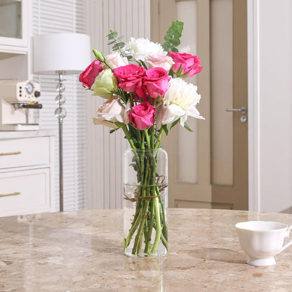 ComSaf Glass Cylinder Vases, Bud Vase for Centerpieces, 8 Inch Tall Ribbed Vase Hurricane Floating Candle Holder, Decorative Flower Vases for Wedding Reception, Home Decor, Housewarming Gift (Clear)
