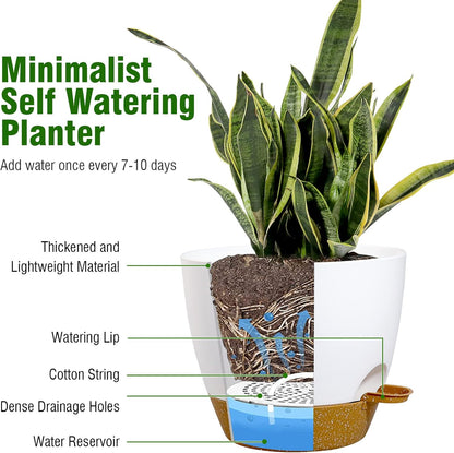 WSMKSZ 10/9/8 inch Self Watering Pots, Planter, Plant Pots with Mesh Drainage Holes for Indoor Outdoor Garden Plants, Plastic Flower Pots with Deep Reservoir for House Plants, Green with Brown