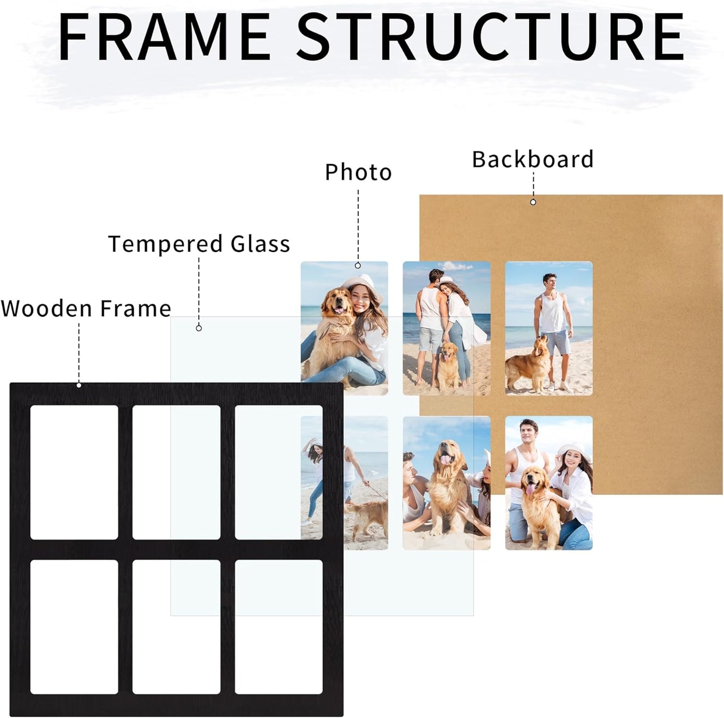 YESKAY 4x6 Picture Frame Collage for Wall Decor, Multiple Photo Collage Frames with Tempered Glass, 7-Opening for 4 x 6 Picture Frames, Rustic Brown, 1 Pack