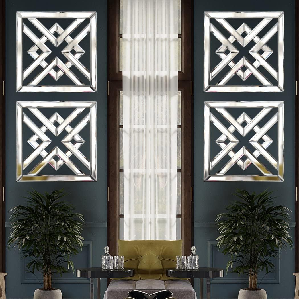 QMDECOR 2 Pack Silver Mirrored Square Wall-Mounted Mirrors Modern Glam Accent Decor for Home