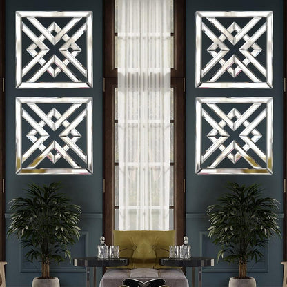 QMDECOR 2 Pack Silver Mirrored Square Wall-Mounted Mirrors Modern Glam Accent Decor for Home