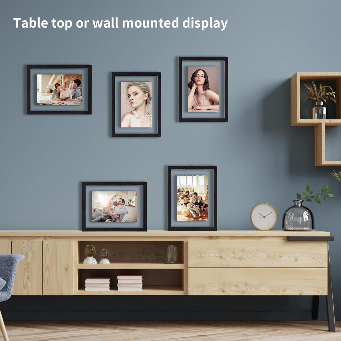 Trwcrt 4x6 Floating Picture Frames Set of 4, Double Glass Photo Frame Display up to 6 x 8 Photos for Desktop or Wall Hanging, Black