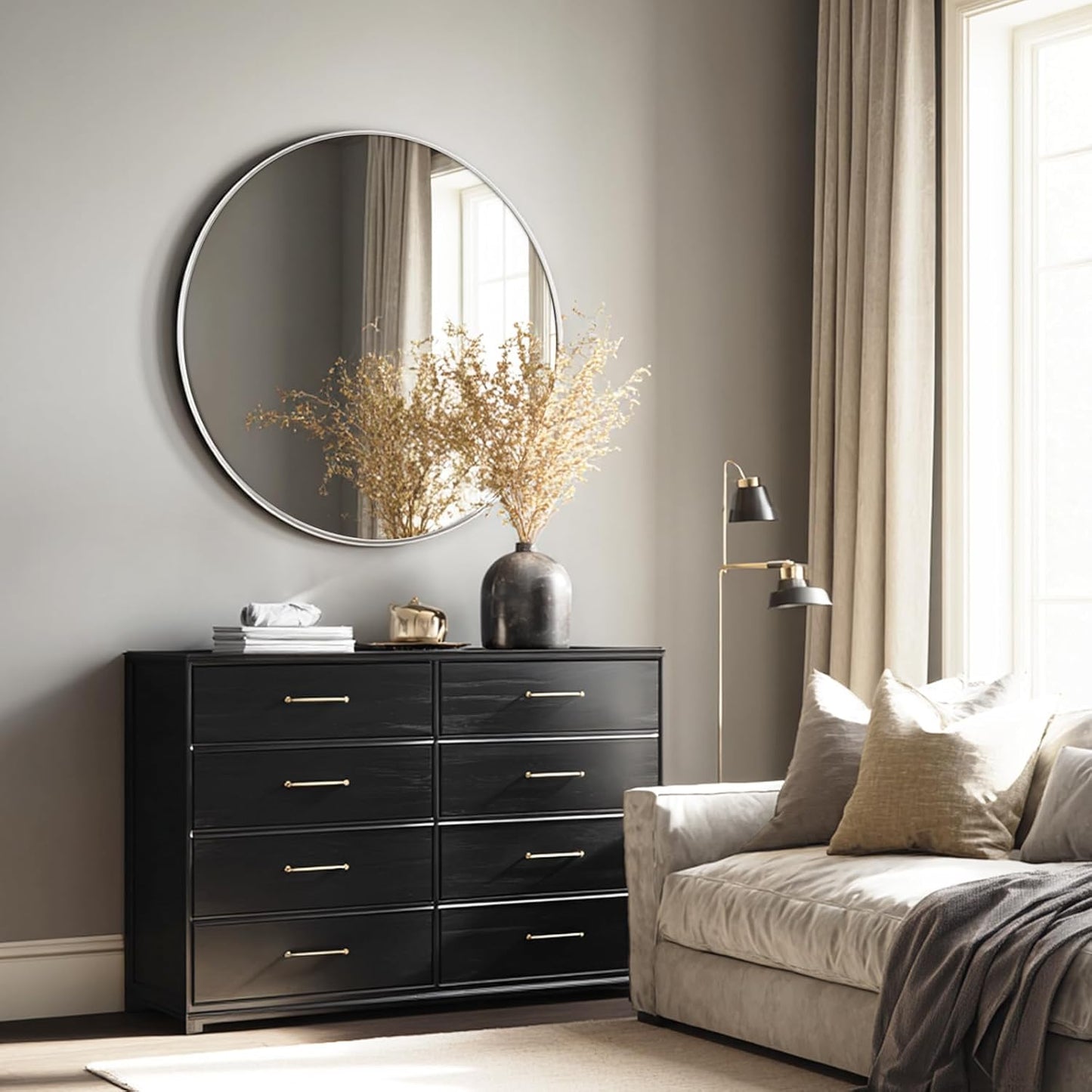 USHOWER Bathroom Mirrors for Over Sink, 36 Inch Circle Mirror with Metal Frame, Black Wall Mirror for Vanity, Entryway, Living Room, Hallway and Bedroom Decor