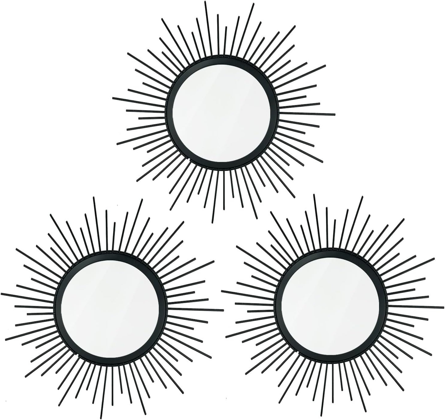 3 Pack Metal Mirrors for Wall Sunburst Wall Mirrors Home Décor Decorative Hanging Wall Art for Living Room Bedroom Entryway (Gold, Flower+Sunburst)