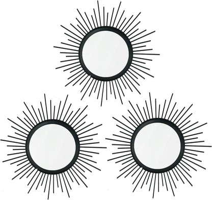 3 Pack Metal Mirrors for Wall Sunburst Wall Mirrors Home Décor Decorative Hanging Wall Art for Living Room Bedroom Entryway (Gold, Flower+Sunburst)