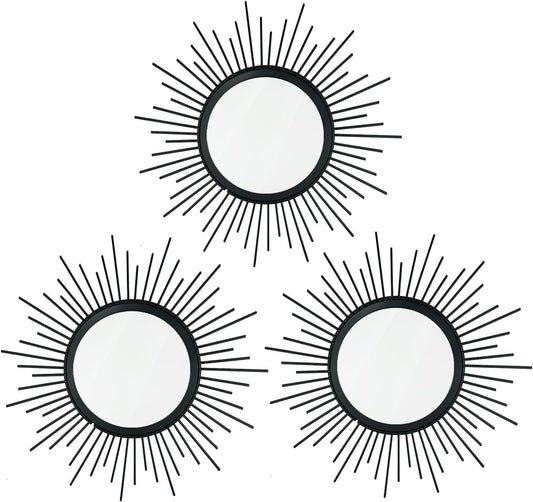 3 Pack Metal Mirrors for Wall Sunburst Wall Mirrors Home Décor Decorative Hanging Wall Art for Living Room Bedroom Entryway (Gold, Flower+Sunburst)