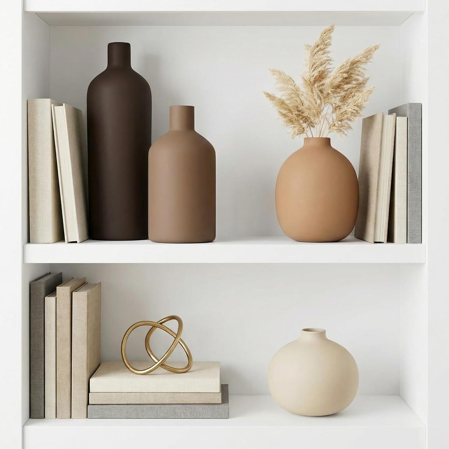 Ceramic Vase Set of 4, Decorative Neutral Modern Flower Vases for Home Decor, Living Room, Shelf Decor, Bookshelf, Kitchen, Centerpiece, Table, Bedroom, Office, Farmhouse