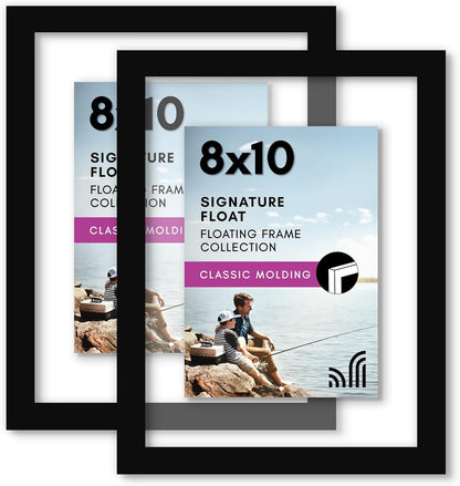 Americanflat 8.5x11 Floating Picture Frame with Polished Crystal-Clear Glass - Set of 2 - Use as 5x7 Frame or Display 4x6 Photo - Signature Float Collection - Photo Frames for Wall Display - Black