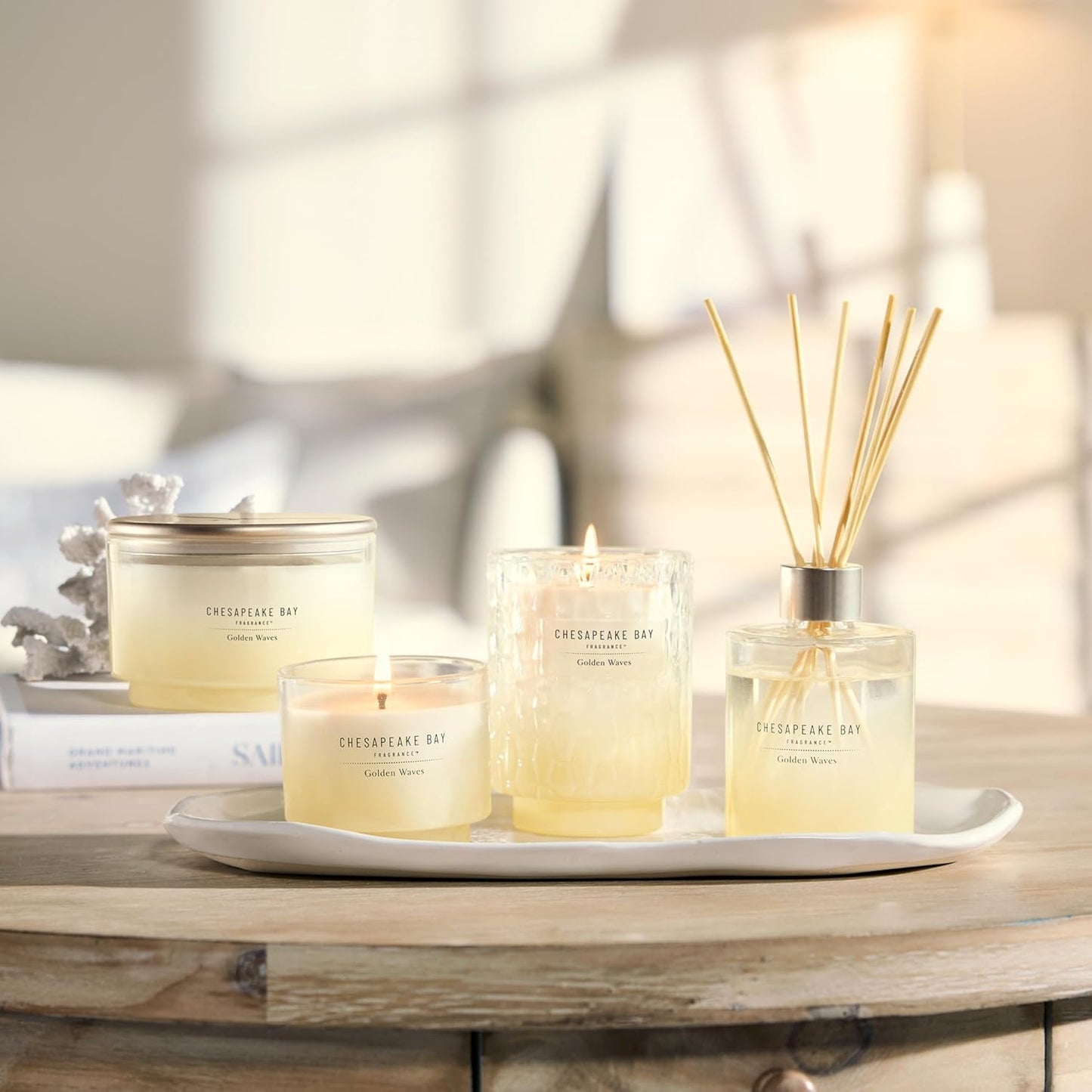 Chesapeake Bay, 11oz Marine Drift Scented Candle, Mood Evoking Fragrance, Textured Sea Glass-Inspired Jar, Premium Soy Blend Wax with Essential Oils, Coastal Fragrance for Home Décor or Gifting