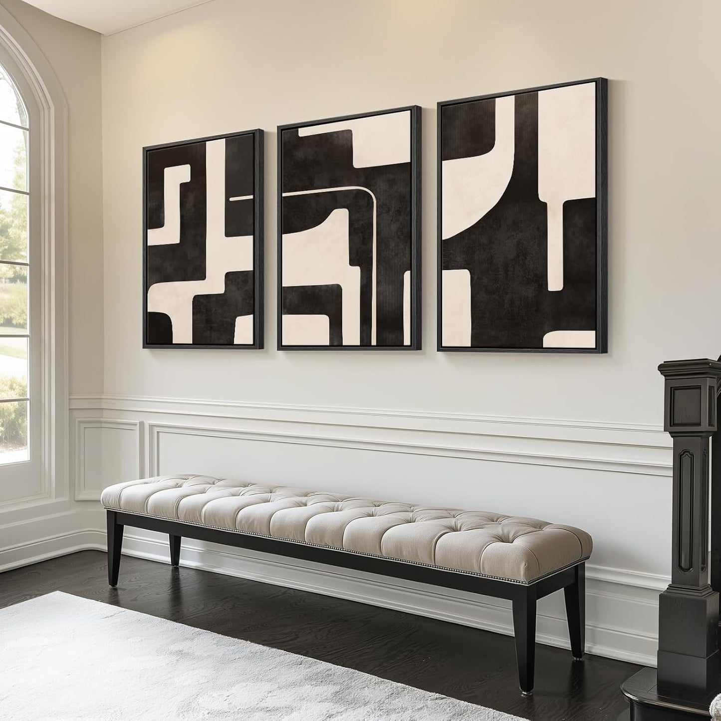 Large Framed Black and White Abstract Wall Art for Living Room, 3 Piece Big Modern Canvas Prints Paintings Artwork for Walls, Minimalist Abstract Art Pictures for Hallway, Office Wall Decor 24x36 In
