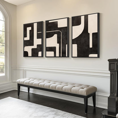 Large Framed Black and White Abstract Wall Art for Living Room, 3 Piece Big Modern Canvas Prints Paintings Artwork for Walls, Minimalist Abstract Art Pictures for Hallway, Office Wall Decor 24x36 In