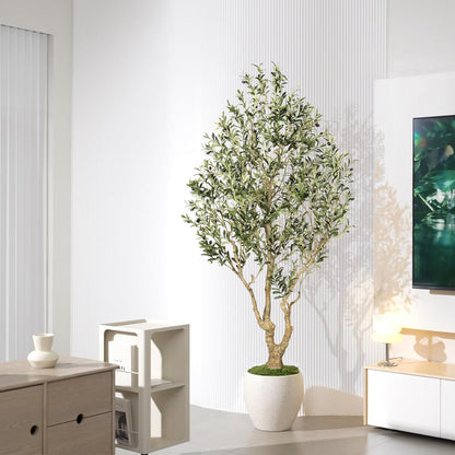 FEELEAD Olive Trees Artificial Indoor 7ft – Faux Olive Tree 7 Feet with Natural Looking Trunk, Realistic Leaves and Lifelike Fruits, Fake Olive Tree for Home Office Living Room Decor