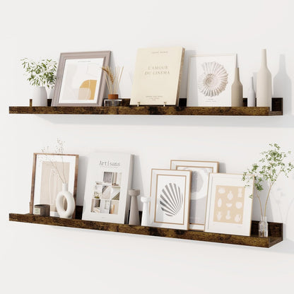 Dreamland Picture Ledge Shelf for Wall, Floating Shelves Set of 2, 48 Inch Long Floating Shelves with Lip for Living Room, Bedroom, Bathroom, Kitchen, White
