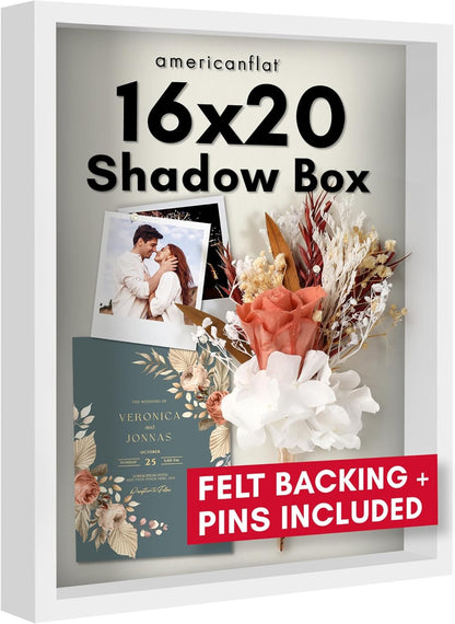 Americanflat 12x16 Shadow Box Frame with Polished Plexiglass - Silhouette Collection - Large Shadow Box Display Case for Tabletop and Wall Display - Black with Soft Felt Back