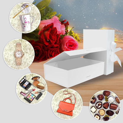 DaiUni 10.5"X7.5"X3.1" Pink Magnetic Gift Box with Lid and Ribbon for Presents