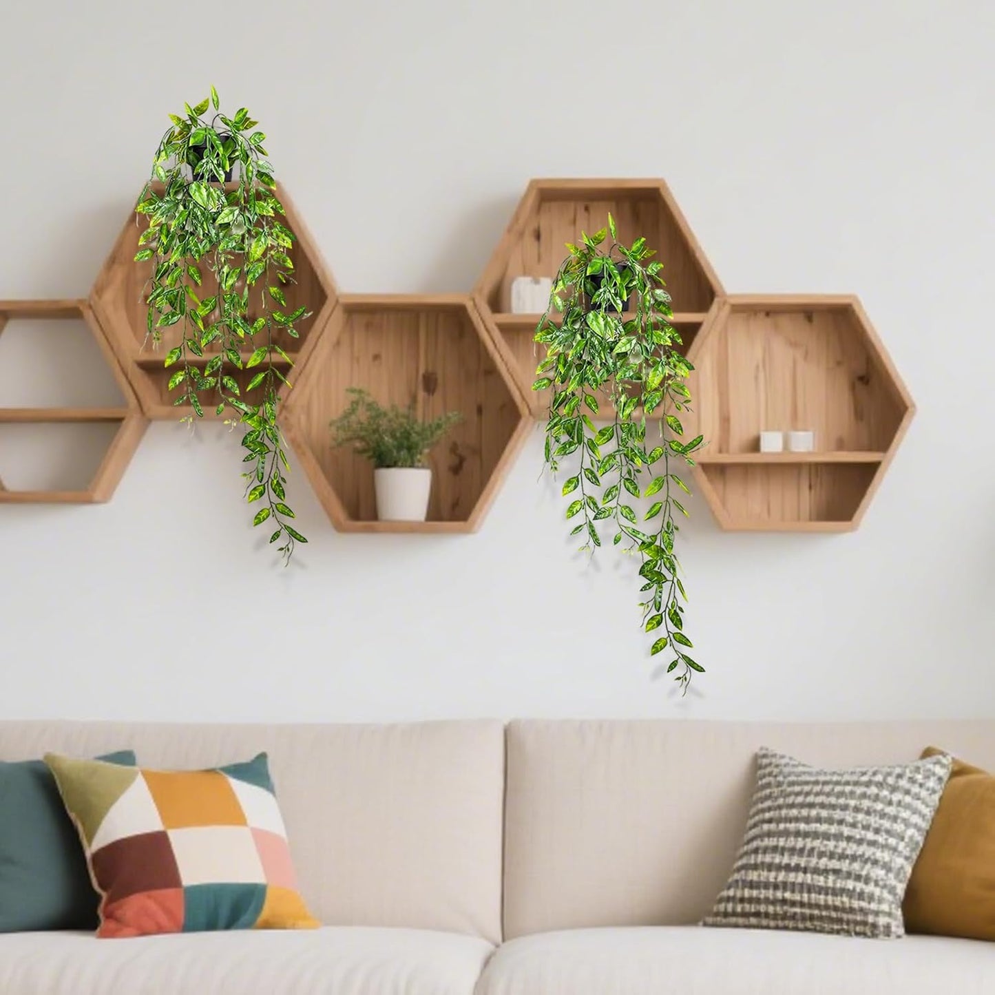 Clearain 1pcs Fake Hanging Plants, Artificial Small Potted Plants, Mini Faux Succulent Plant for Indoor Outdoor Aesthetic Office Living Room Shelf Home Decor (Eucalyptus leaves-1pcs)